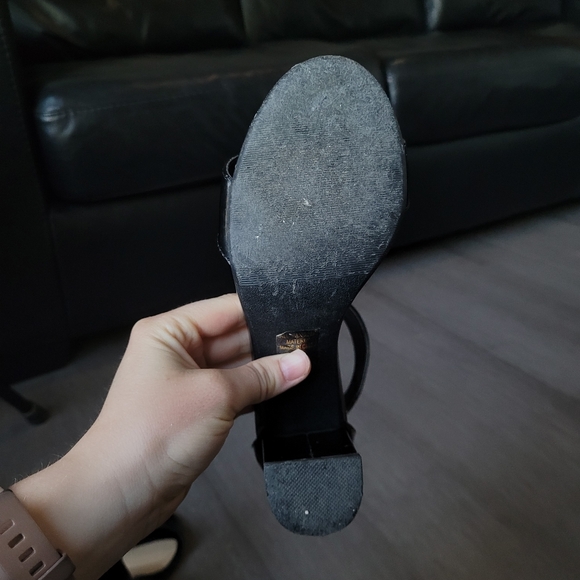 Black Patent Faux Leatger Heels w/ Ankle Strap - Picture 7 of 13